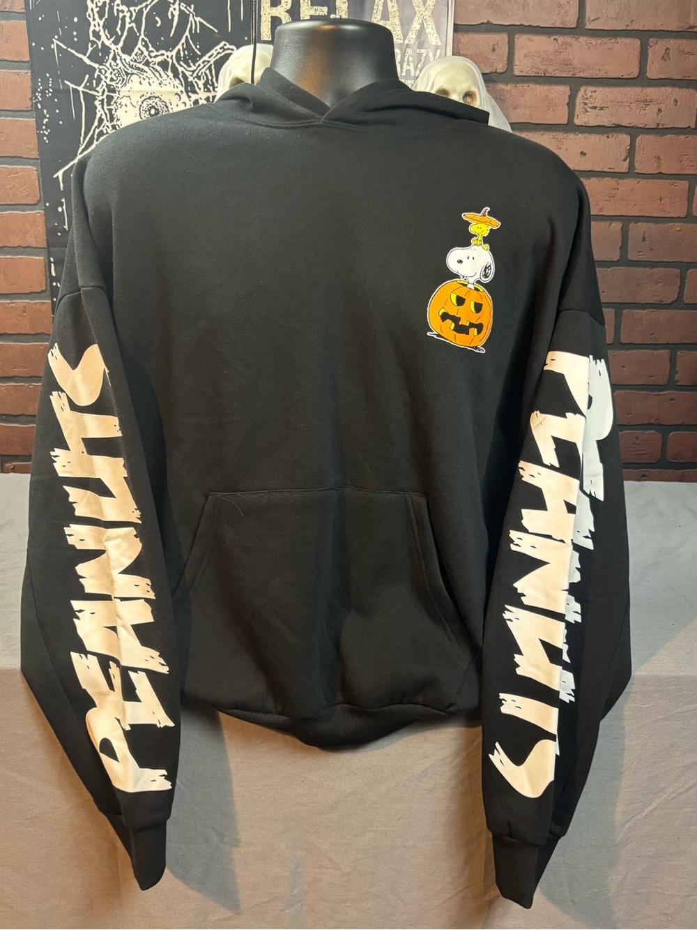 Peanuts Black Crewneck Hoodie with Snoopy Pumpkin Graphic